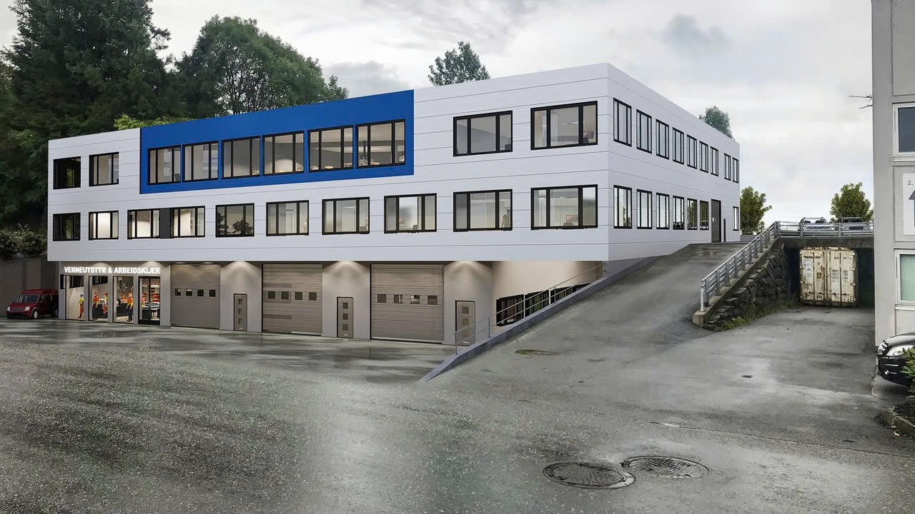 Nytt kombinasjonsbygg i Espehaugen for proffbutikk/​handel, produksjon, verksted og lager